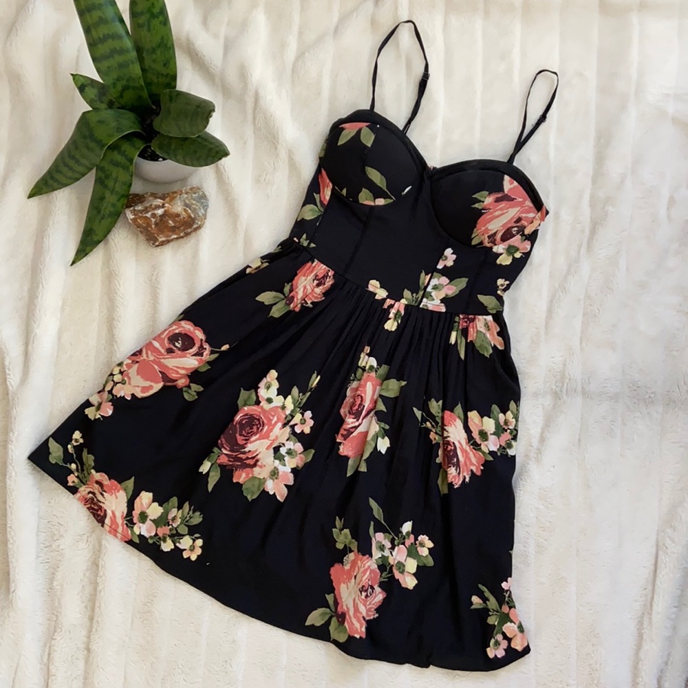 Black Floral Print Dress